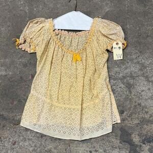 Vintage Film Costume 40s 50s Does Victorian Antique Style Yellow Eyelet Blouse S